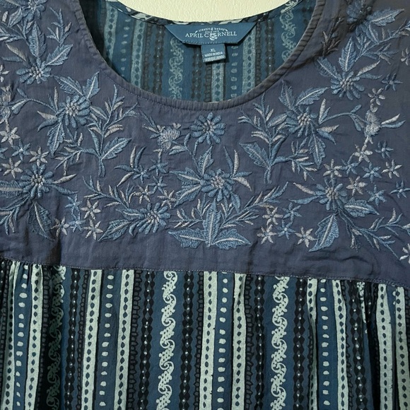April Cornell Tunic Dress Blue Gray Peasant Boho Cottage - Picture 3 of 7
